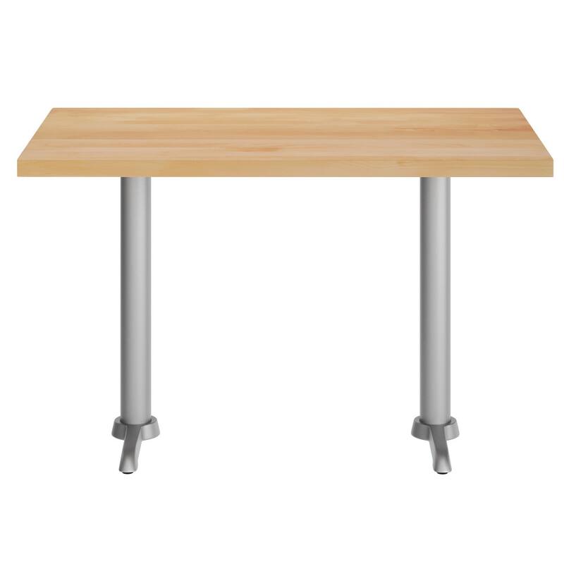 Rectangular Solid Wood Commercial Tabletop w/Two 22" x 22" Dining Height T-Bases - 30"W x 48"D x 29.5"H