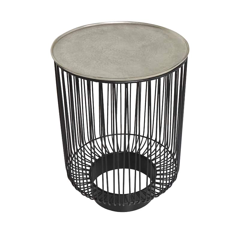 Aluminum Metal Geometric Open Frame Wire Accent Table with Silver Aluminum Top - Black - Roche River Decor