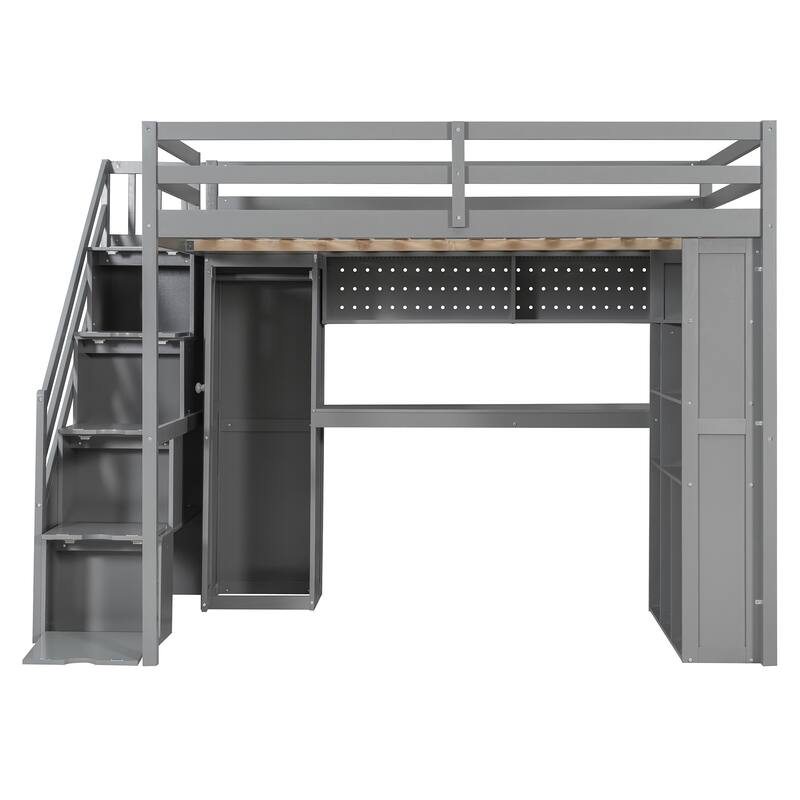 Full Loft Bed Frame with Wardrobe, Desk & LED Lighting by Harper&Bright Designs