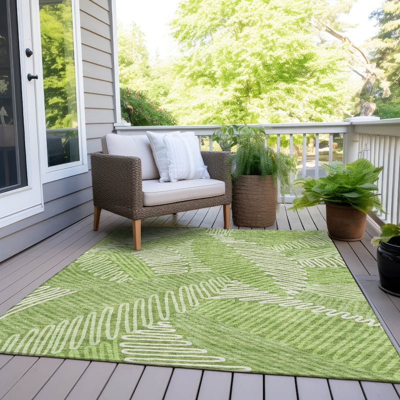 Machine Washable Indoor/ Outdoor Chantille Contemporary Squiggles Rug - Lime - 10' x 14'