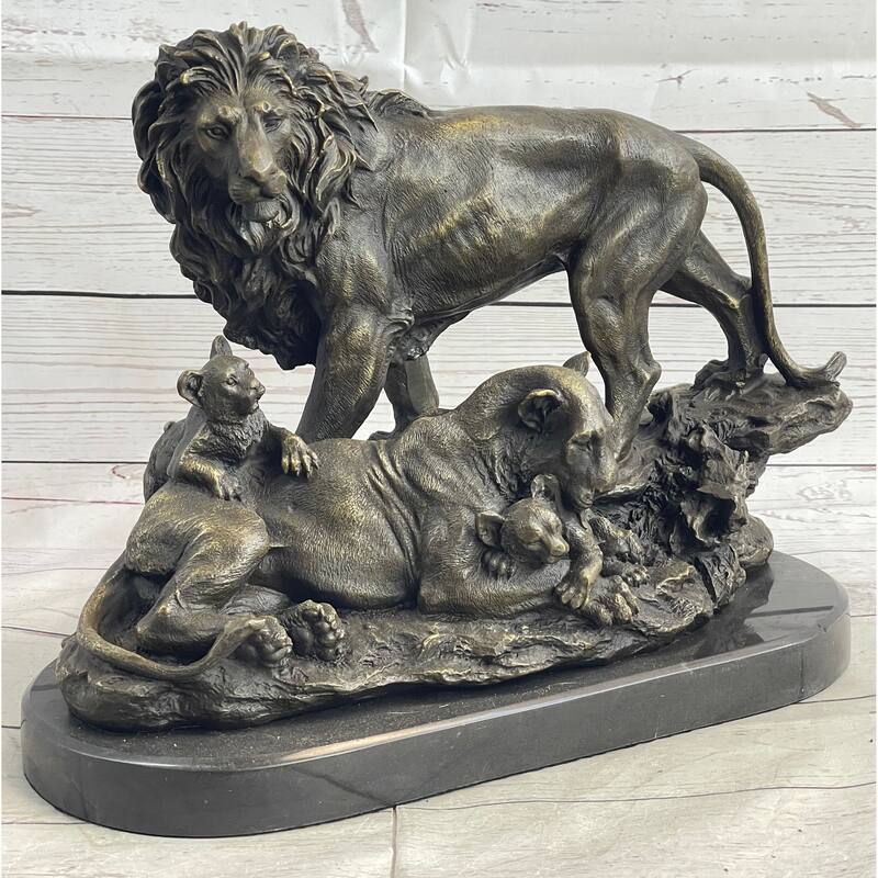 African Lion Family Wild Life Bronze Sculpture Indoor Outdoor Home Decor By Barye