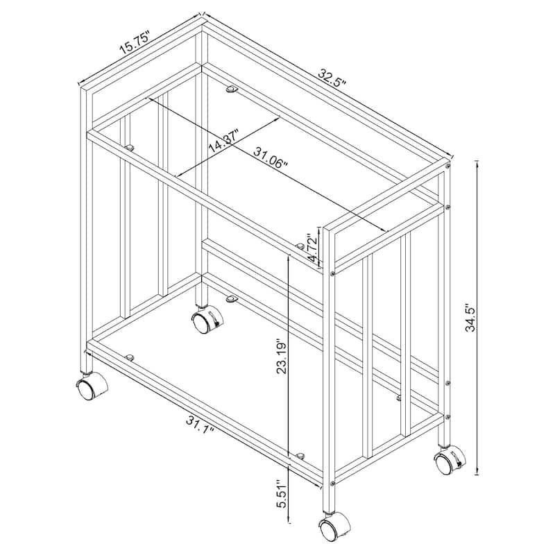 Cara 2-tier Rectangular Glass Shelf Metal Bar Cart