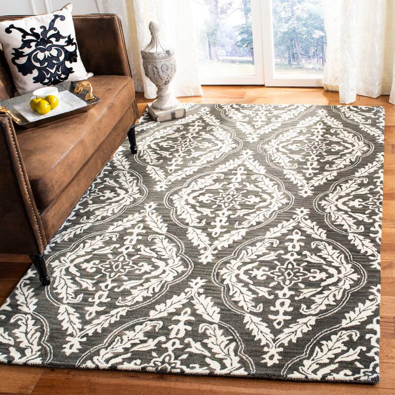 SAFAVIEH Handmade Blossom Iwona Modern Floral Wool Rug - 5' x 8' - Charcoal/Ivory