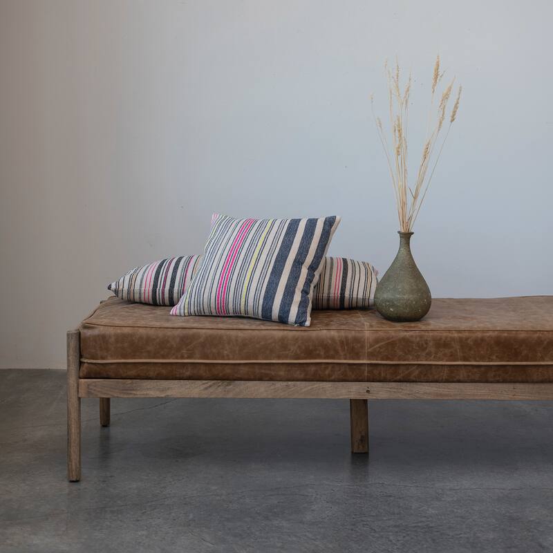 Wood Day Bed or Bench with Leather Cushion - 77.5"L x 28.0"W x 20.5"H