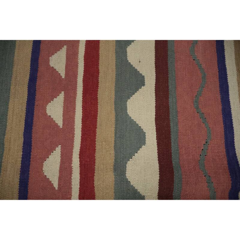 Hand Woven Oriental 100% Wool Carpet Southwestern Tribal Multi-Colored Kilim Area Rug - 9' 8'' X 7' 11''