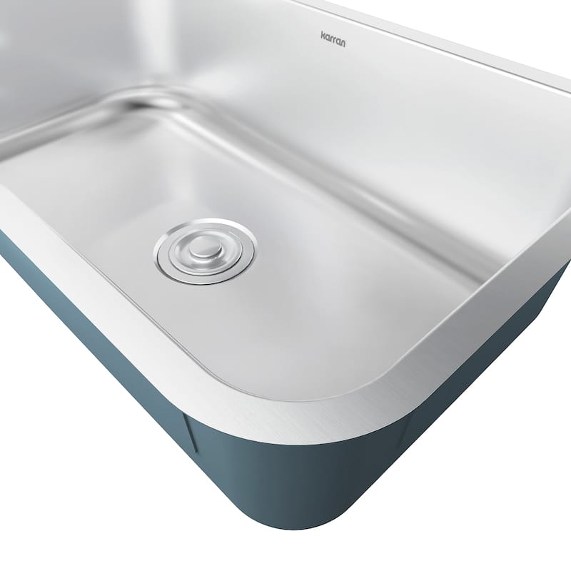 Karran Profile 30” Undermount 18 Gauge Single Bowl Stainless Steel Kitchen Sink with Accessories