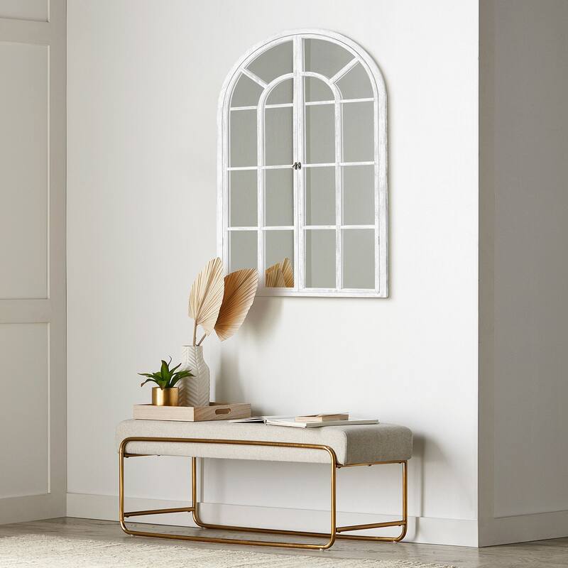 Wood Arched Window 2-door Wall Mirror - 24x36 - White
