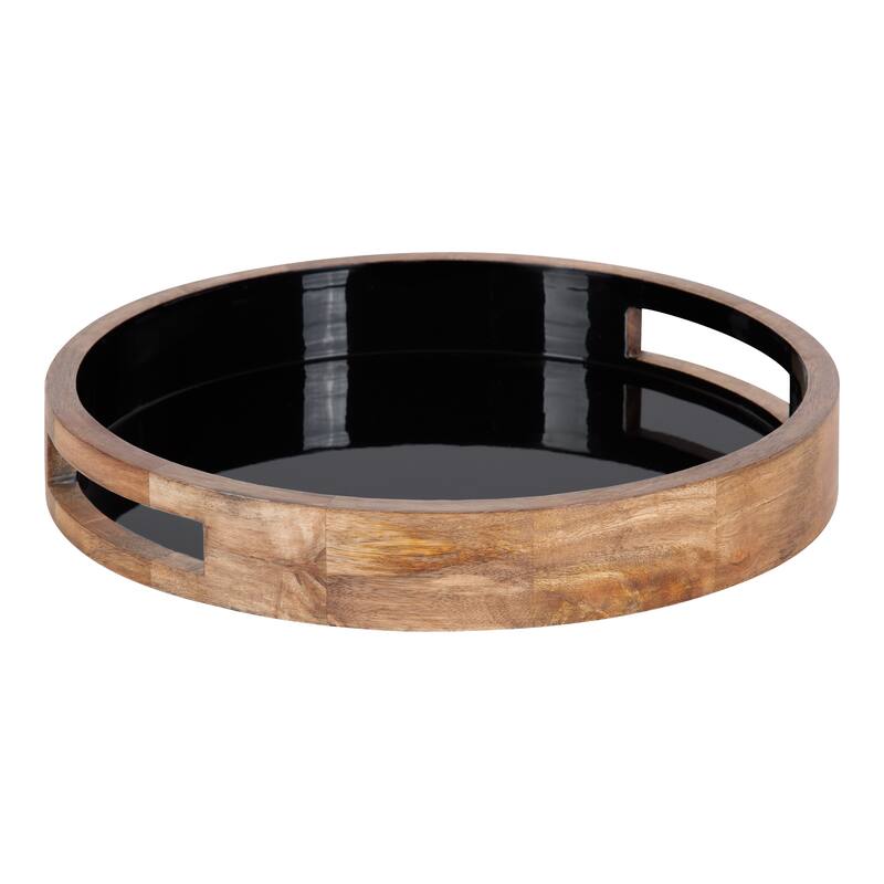 Kate and Laurel Ehrens Round Decorative Wood Tray - 15" Diameter - Natural/Black