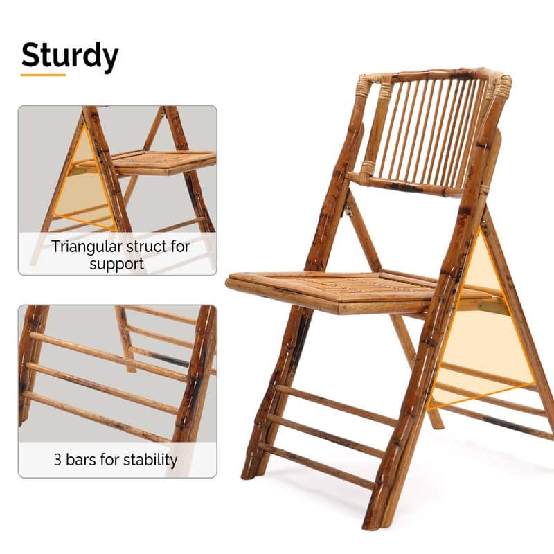 VINGLI Rattan Bamboo Dining Chair Folding Chair for Outdoor Indoor