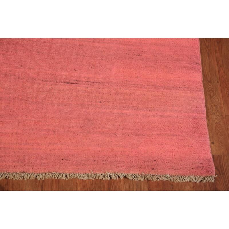 Modern Gabbeh Oriental Area Rug Hand-Knotted Pink Wool Carpet - 6'10" x 9'9"