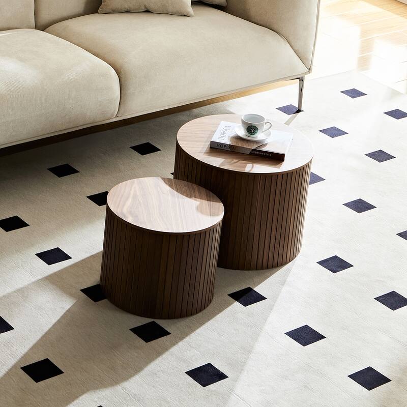 2 Piece Set Modern Nesting Coffee Table Handmade Round Coffee Table with Waterproof and Wear Resistant, for Living Room