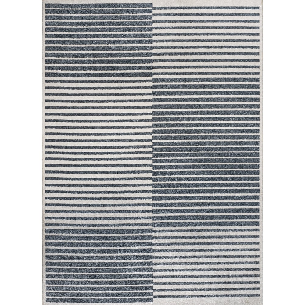 JONATHAN Y Slinger Minimalist Striped Plaid Machine-Washable Dark Gray/Cream Area Rug