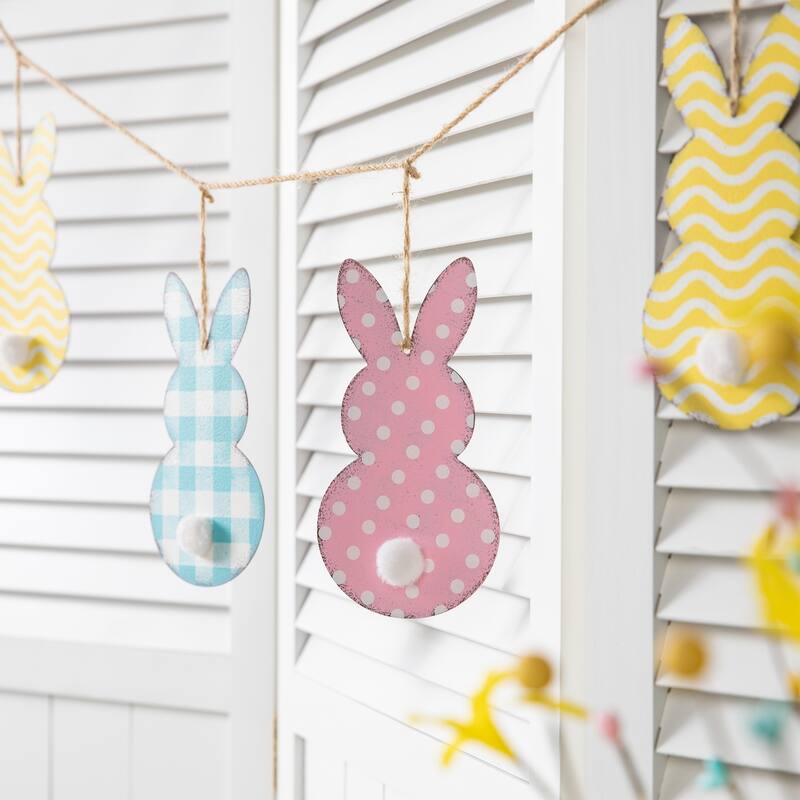 Glitzhome Easter Wooden Eggs Door Hanger Metal Truck Bunny Garland Wall Hanging Decor - N/A