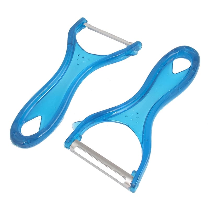 2pcs Blue Plastic Grip Fruit Vegetable Carrot Potato Peeler Parer Slicer Cutter - Blue,Silver Tone