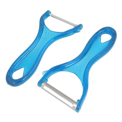 2pcs Blue Plastic Grip Fruit Vegetable Carrot Potato Peeler Parer Slicer Cutter - Blue,Silver Tone