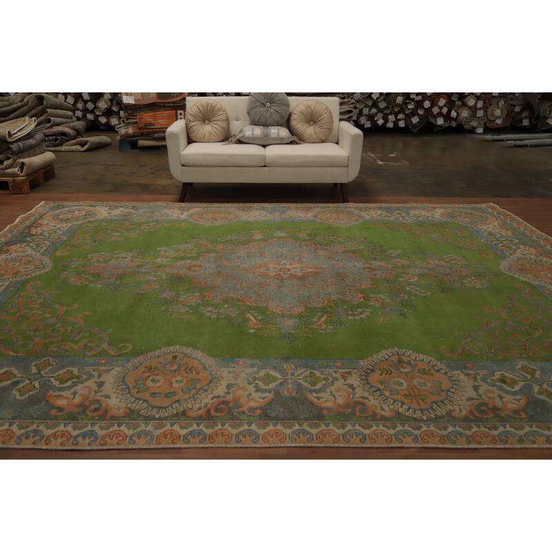 Hand Knotted Oriental 100% Wool Carpet Traditional Floral Green Tabriz Area Rug - 12' 10'' X 10' 0''