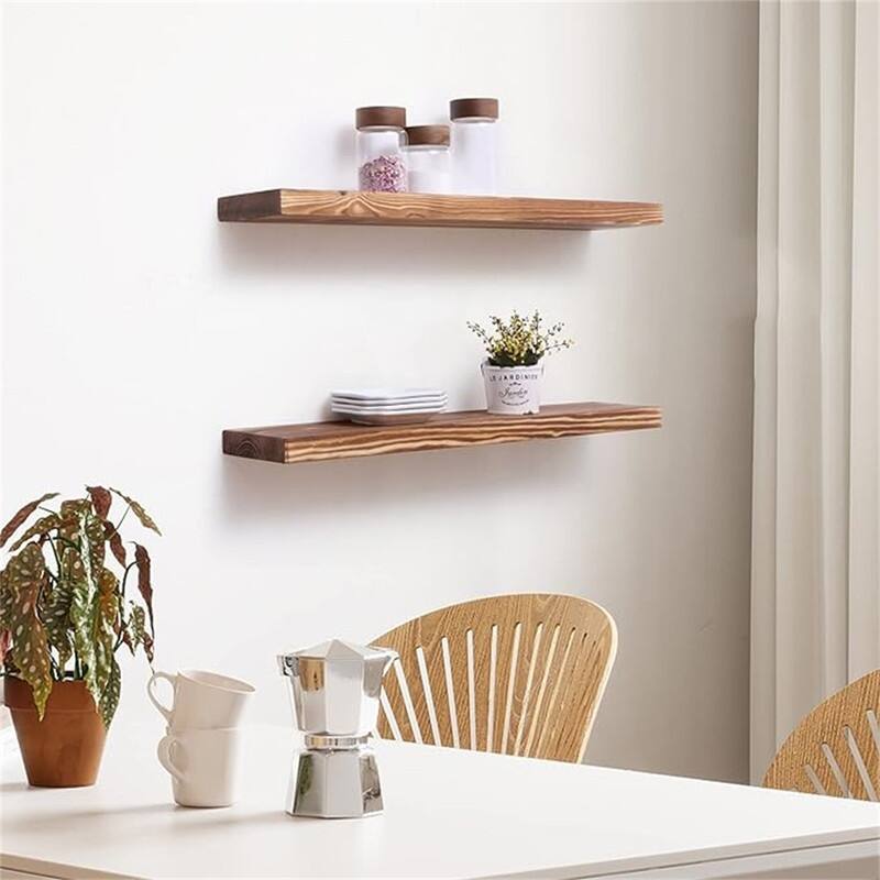 Floating Shelves - Farmhouse Natural Rustic Wooden Wall Shelf Set of 2-24 Inch Storage - 24"D x 6.7"W x 1.4"H