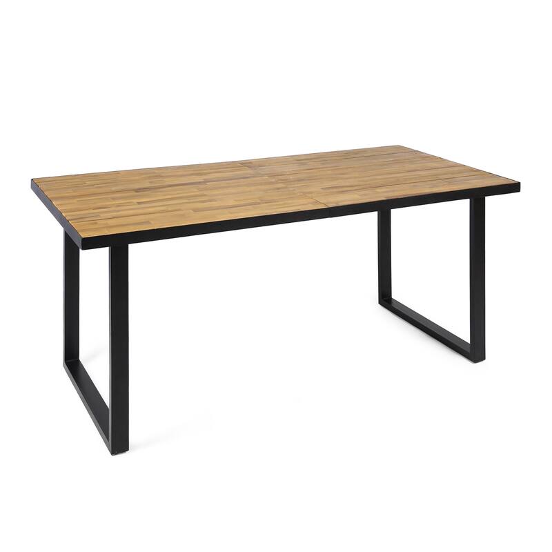 Roomfitters Kyston 70 Inch Rectangular Outdoor Dining Table, Acacia Wood Top with Iron Legs, Teak - L 70.3" x W 34.0" x H 30.0"