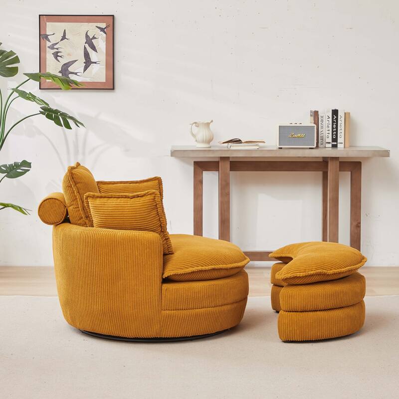 Oversized Swivel Chair with moon storage ottoman