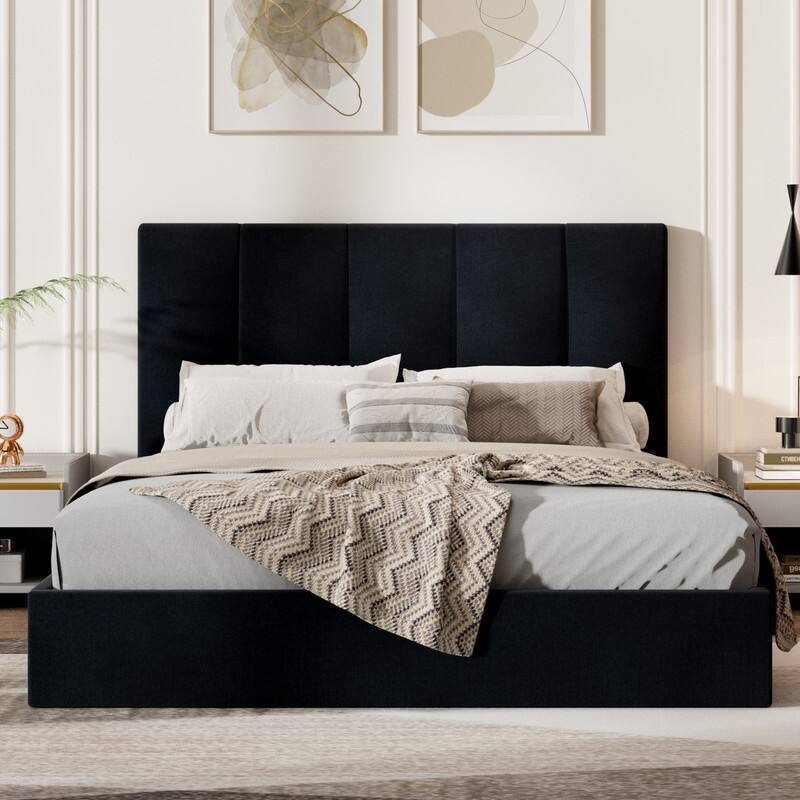 Modern Upholstered Lift-Up Storage Platform Bed with Headboard