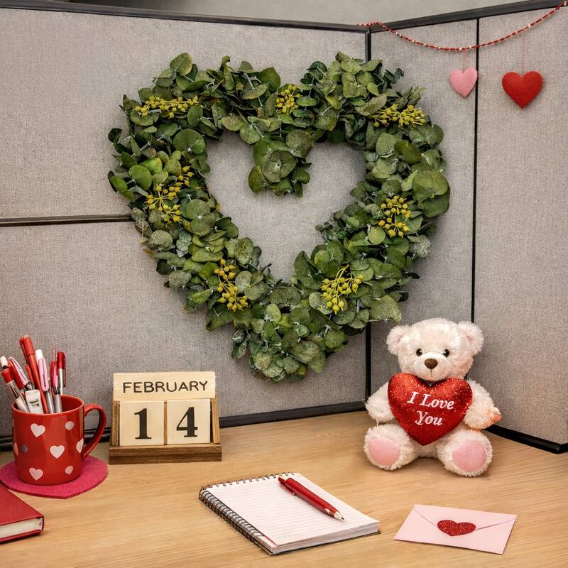 Preserved Real Eucalyptus Heart Wreath 14” Green Valentine’s Day Decorative Heart Wreath for Door, Wall, or Home Décor