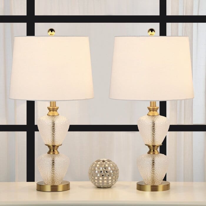 25.5" Metal Glass Table Lamp Set (Set of 2)