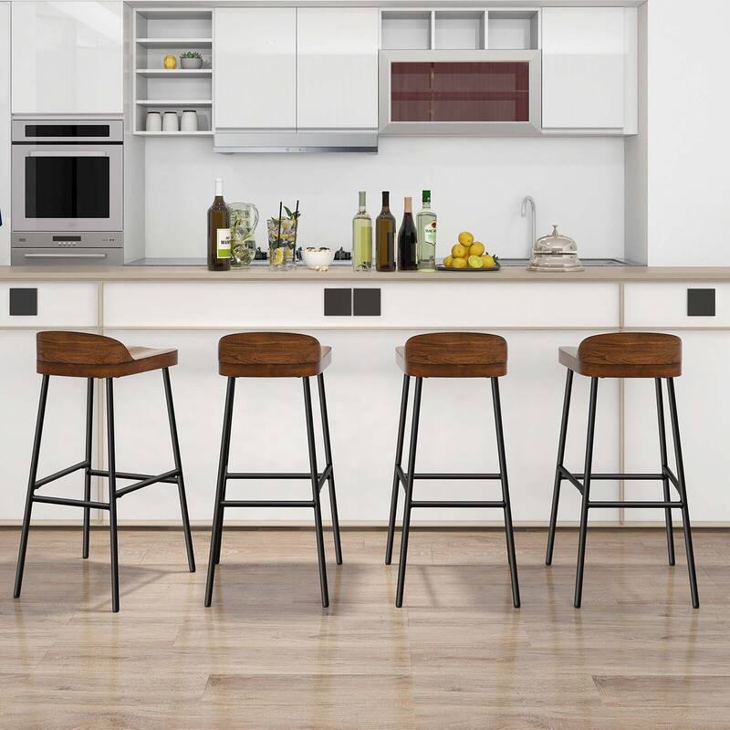 Gymax Set of 4 Industrial 29'' Bar Stool Bar Height Saddle Seat