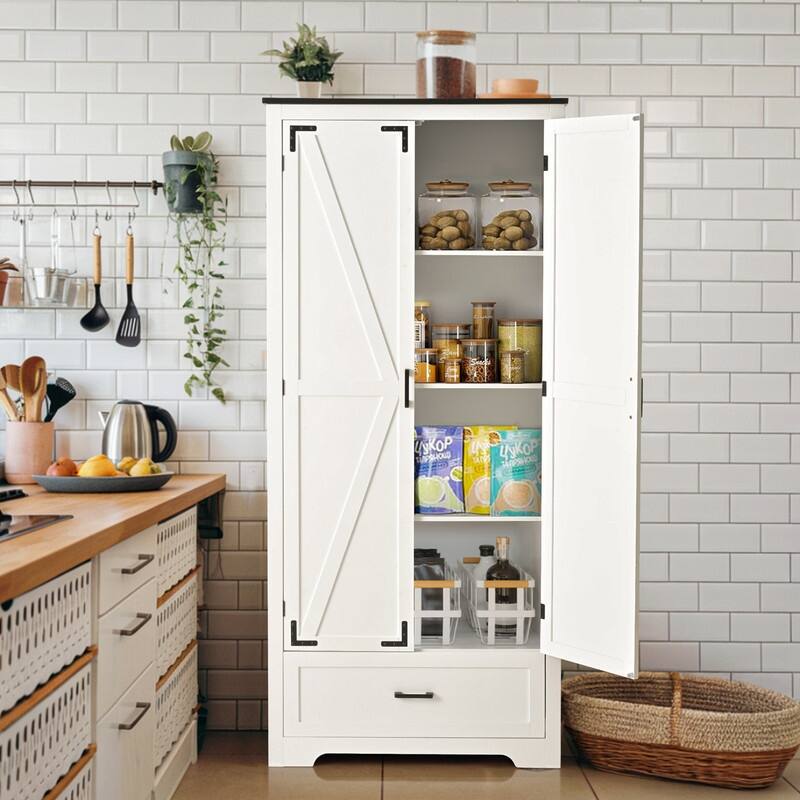 71" Tall Kitchen Pantry Cabinet With Drawers & Shelves