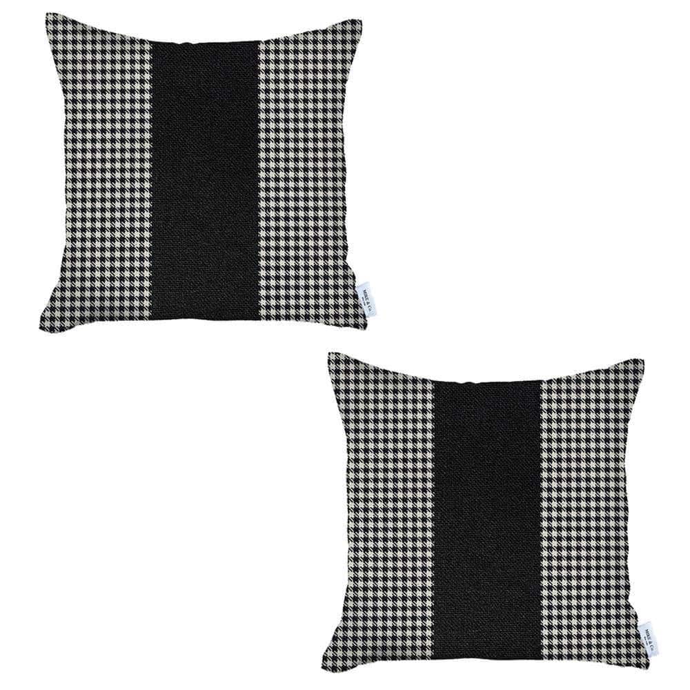 HomeRoots Set Of Two 18" X 18" White And Black Houndstooth Zippered Handmade Polyester Throw Pillow