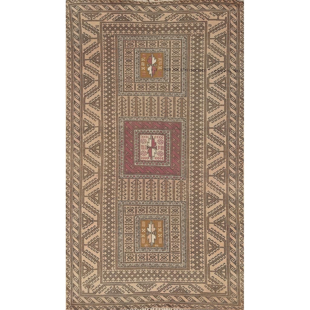 Geometric Balouch Persian Vintage Area Rug Handmade Wool Carpet - 3'8" x 7'1"