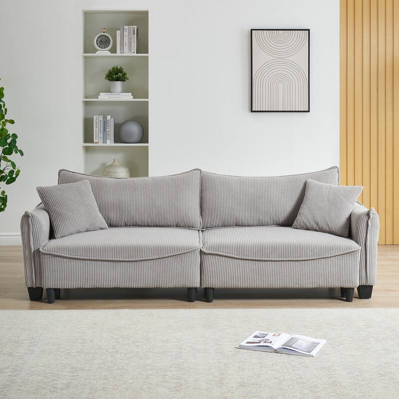 87.79" Modern Folding Sofa Bed for Living Room with Storage and Throw Pillows - Grey