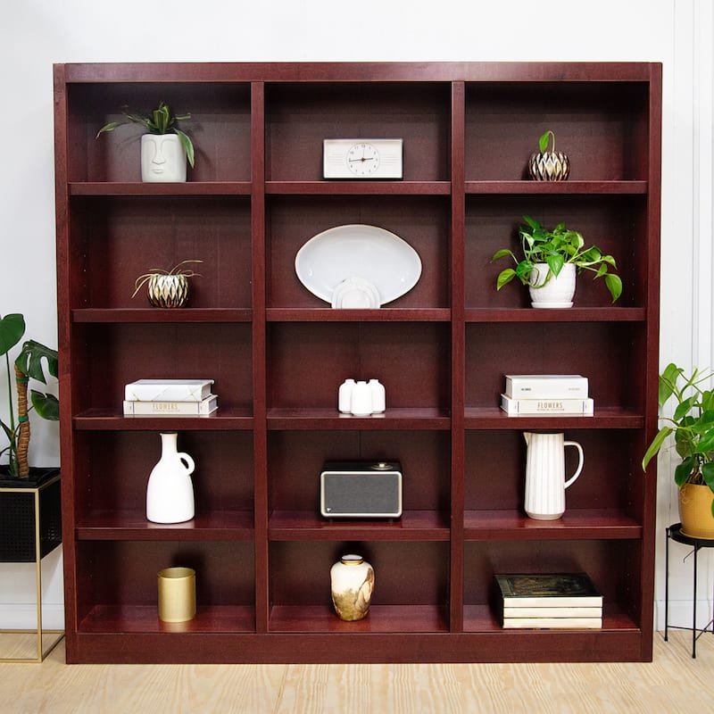 Concepts in Wood Triple Wide Wood Bookcase, 15 Shelf, 72 inch Tall - Cherry