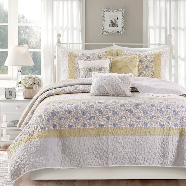 Madison Park Vanessa Cotton Percale 6-piece Coverlet Set - Yellow - Full - Queen