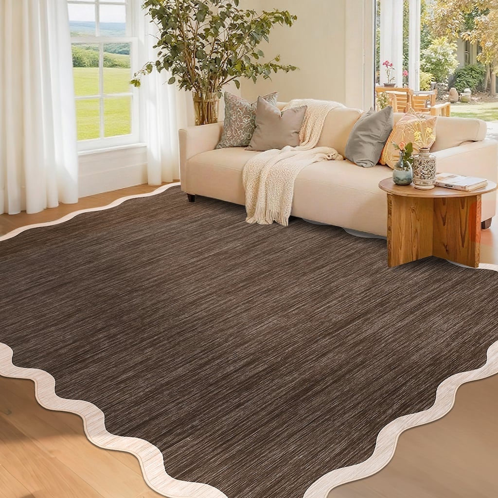 Garvee Scalloped Edge Color Blocking Bordered Area Rug