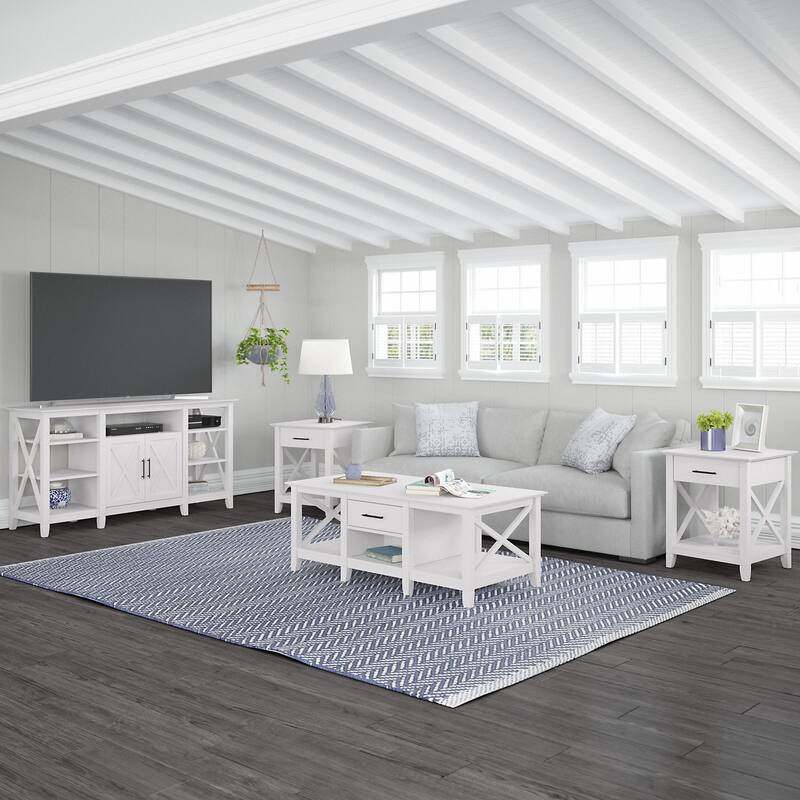 4-piece TV Stand and Table Set - Pure White Oak