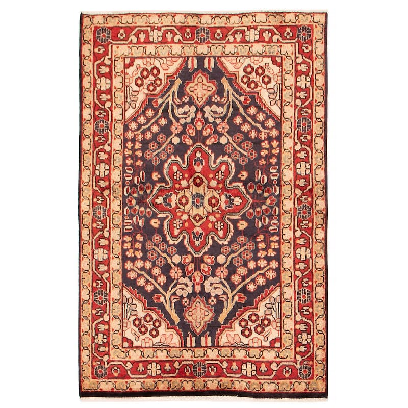 Andelz Navy, Red Rug 4'2" x 6'7" - 4'2 x 6'7 - Dark Navy/ Red - 4'2 x 6'7