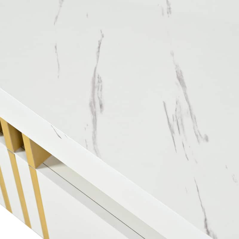 Modern Coffee Table Luxury Living Room Center Table with 2 Drawers and Casters, for Living Room, White
