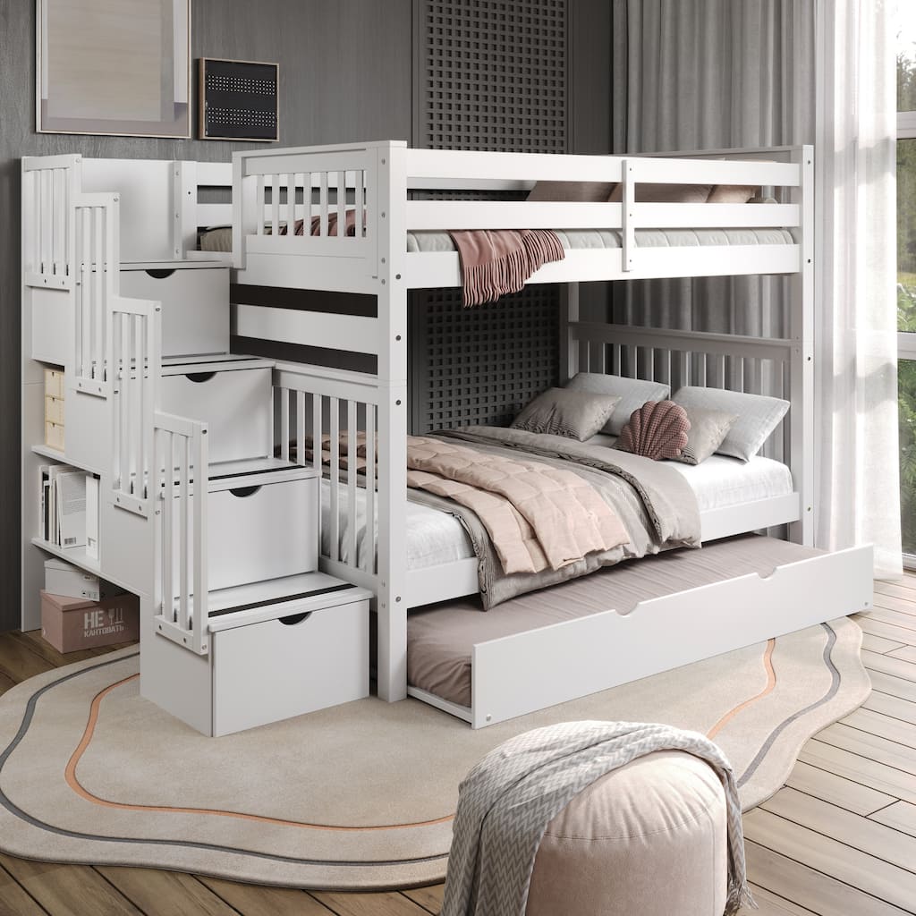 Taylor & Olive Trillium Full over Full Stairway Bunk Bed, Twin Trundle