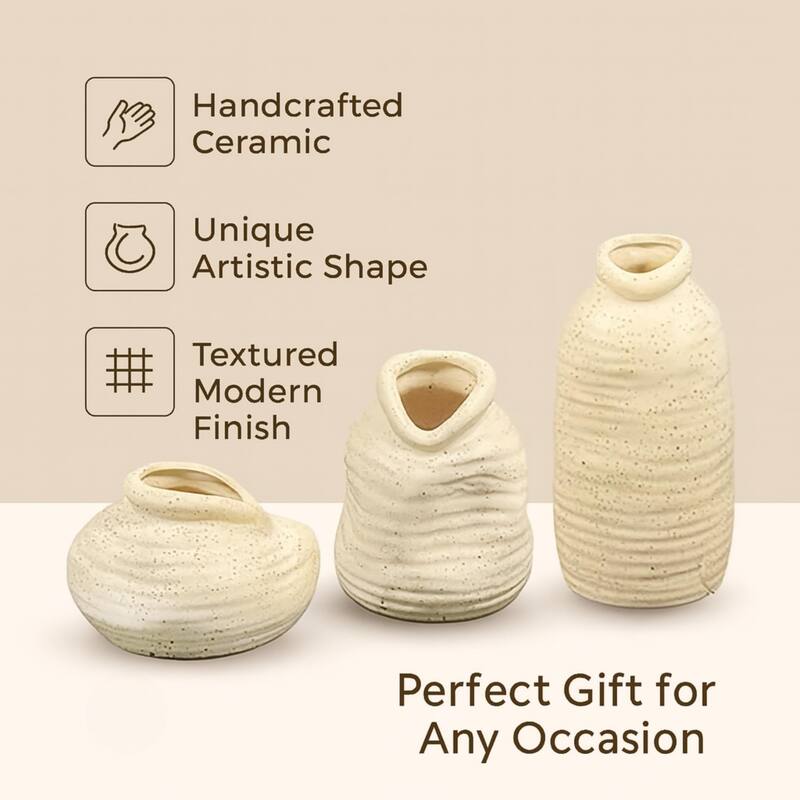 Aria Home Cream Ceramic Vase Set of 3 with Speckled Finish Decor