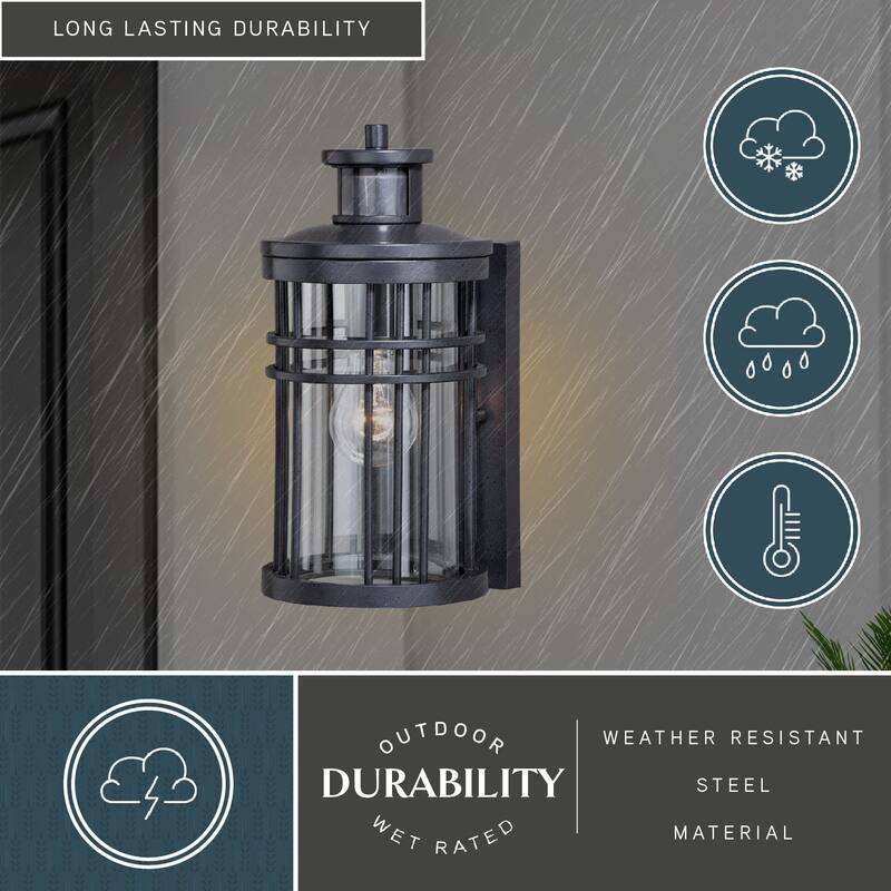 Wrightwood Black Motion Sensor Dusk to Dawn Outdoor Wall Light - 6-in W x 12-in H x 7.25-in D