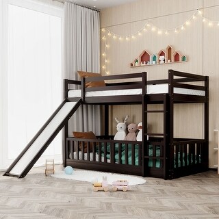Bunk Bed with Guardrails, Slide and Ladder