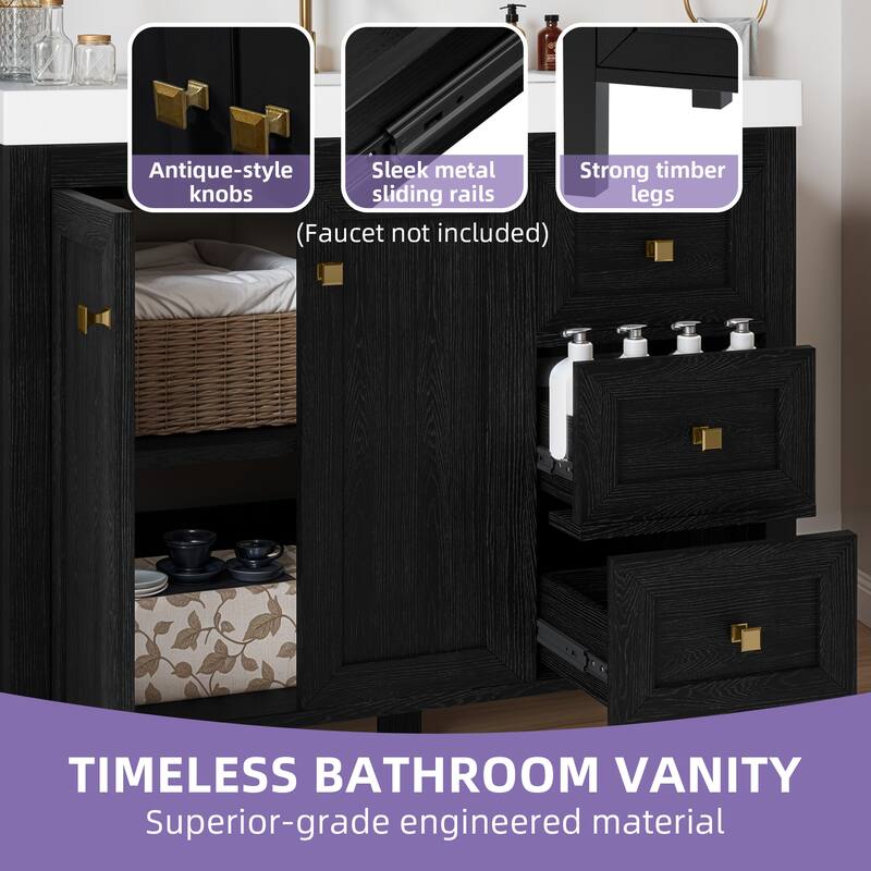 Moasis 36"/42" Bathroom Vanity with Sink Set and 2 Soft-Closing Doors & 3 Drawers