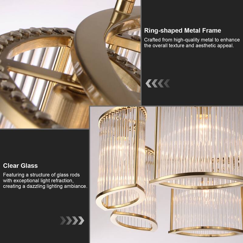 Modern Glam 6-Light Clear Glass Drum Chandelier for Living/Dining Room - Gold