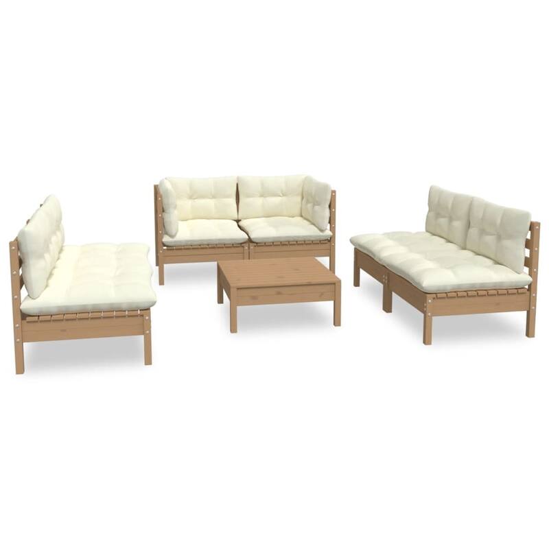 vidaXL Solid Pinewood Patio Lounge Set 7 Piece with Cushions Multi Colors