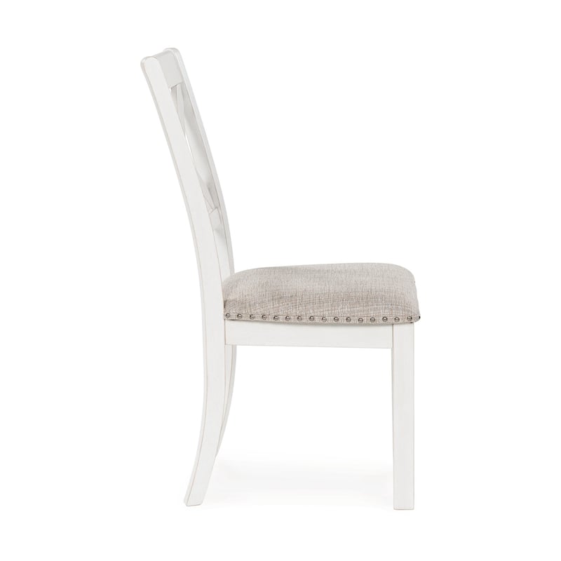 Lea Dining Side Chair Set of 2, Classic White Wood, Gray Polyester