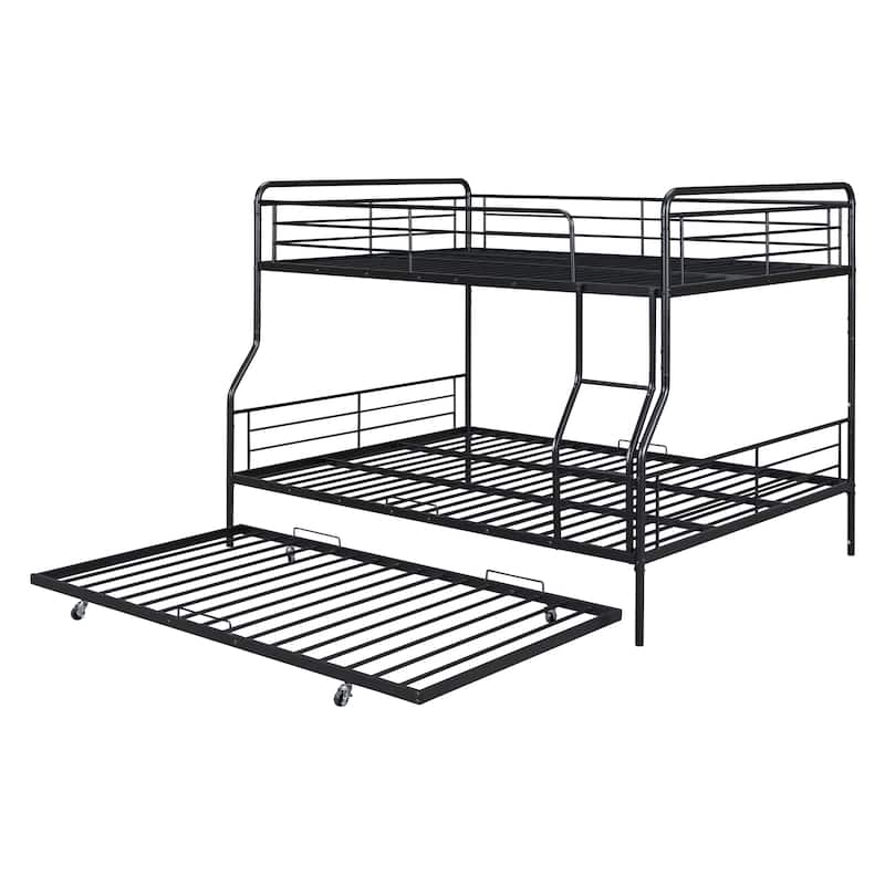 Full XL Over Queen Bunk Bed with Trundle, Iron Frame, Space-Saving Design