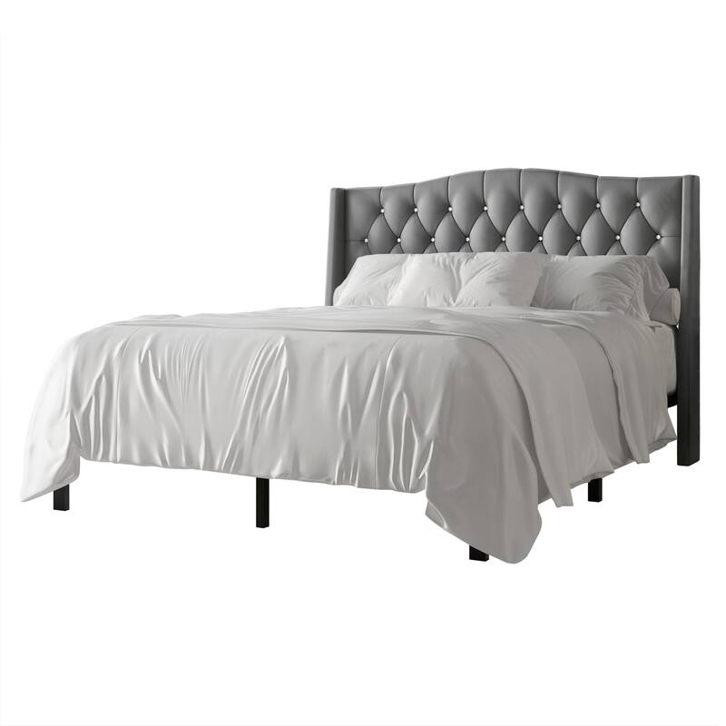 CraftPorch Glam Velvet Crystal Button Tufted Upholstered Platform Bed