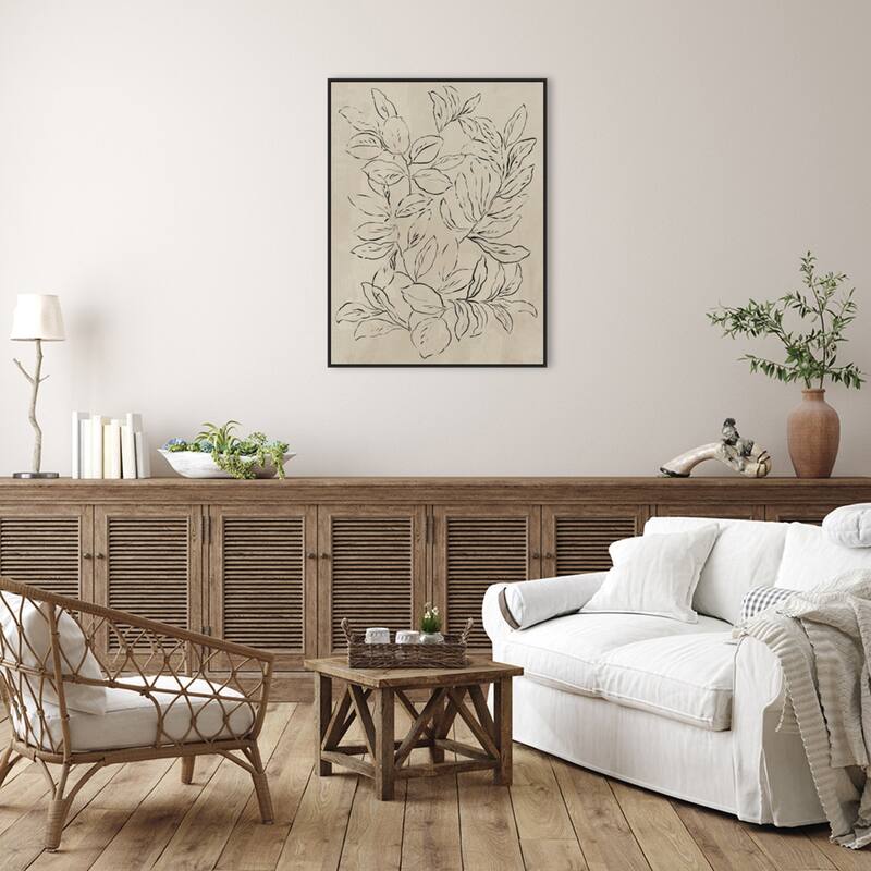 Outlined Leaves II by Asia Jensen Framed Canvas Wall Art Print - Sylvie Black