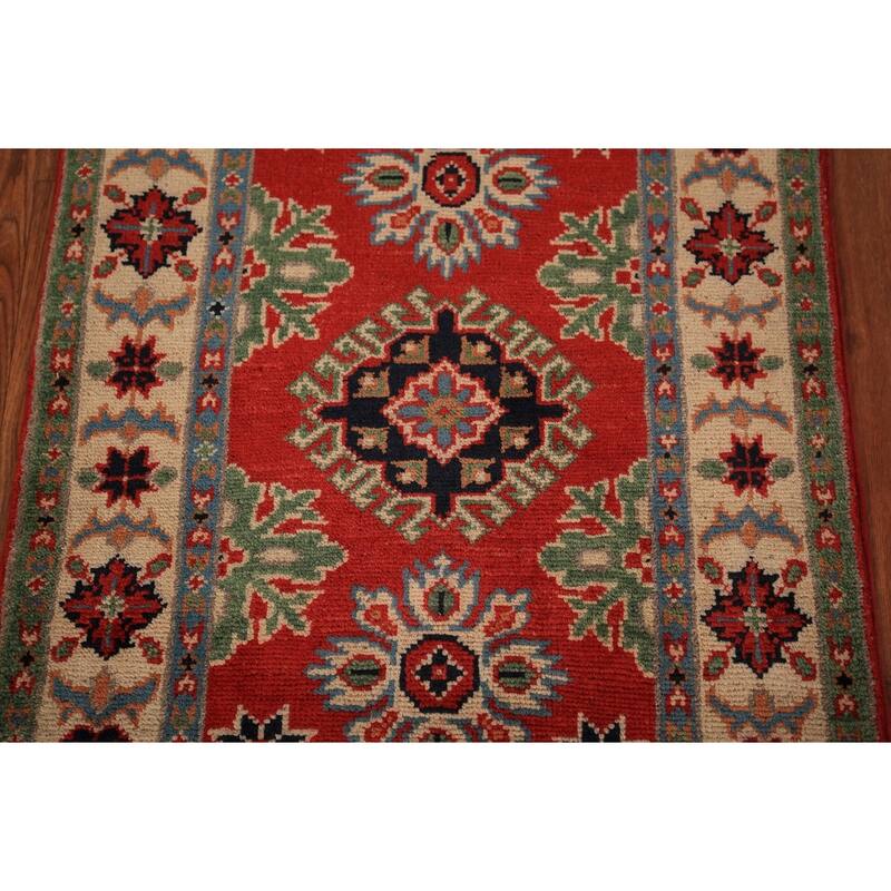 Red Kazak Foyer Rug Handmade Oriental Geometric Wool Carpet - 2'0" x 3'0"