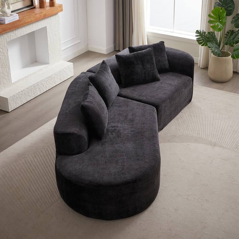 114" Chenille Deep-Seat Sectional Sofa with 4 Pillows